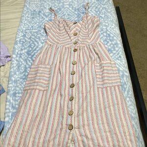 Striped Kids Dress with Button Detail